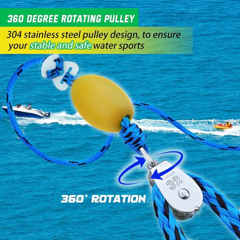 ASVAEVAS Self Centering Boat Tow Harness for Tubing, Boat Tow Rope Harness with Pulley and Large Hooks for Towing 1-4 Riders Towable Tubes, Pulling Water Skiing, Wakeboarding - Image 3